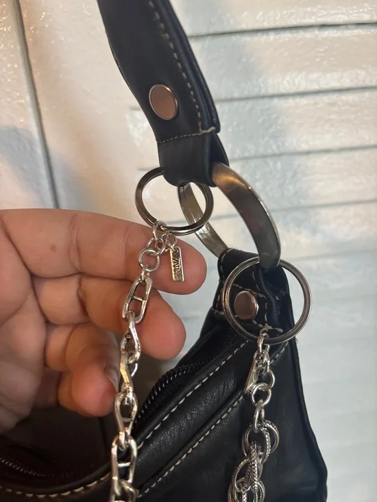 Vintage Danier Black Leather Bag + Zara Charm Chains Y2K Luxe - Picture 7 of 13